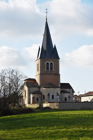 Église de Romans vue de la route Villars-les-Dombes Neuville-les-Dames